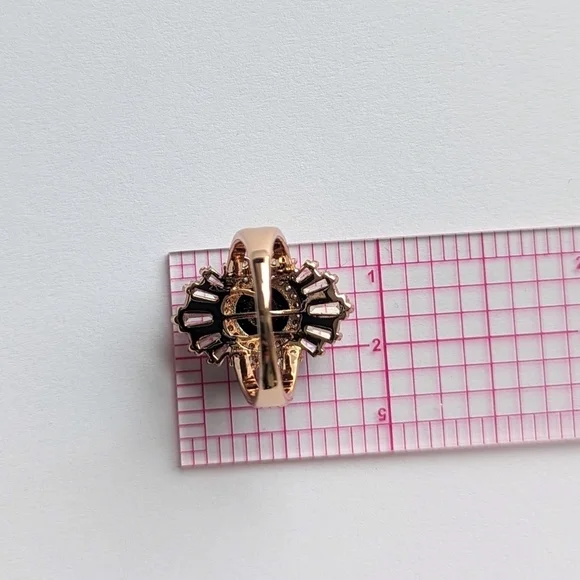 Henri Bendel Onyx Style Sunburst Halo CZ Baguette Art Deco Rose Gold Ring- sz 6½ - Picture 8 of 9